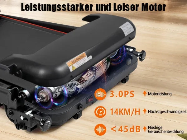 Tapis Roulant Pieghevole per Casa, 3,0 HP, Velocità fino a 14 km/h, Inclinazione 8%, Ampia Superficie di Corsa, Silenzioso, Display LED e Bluetooth, Portata Max 120 kg