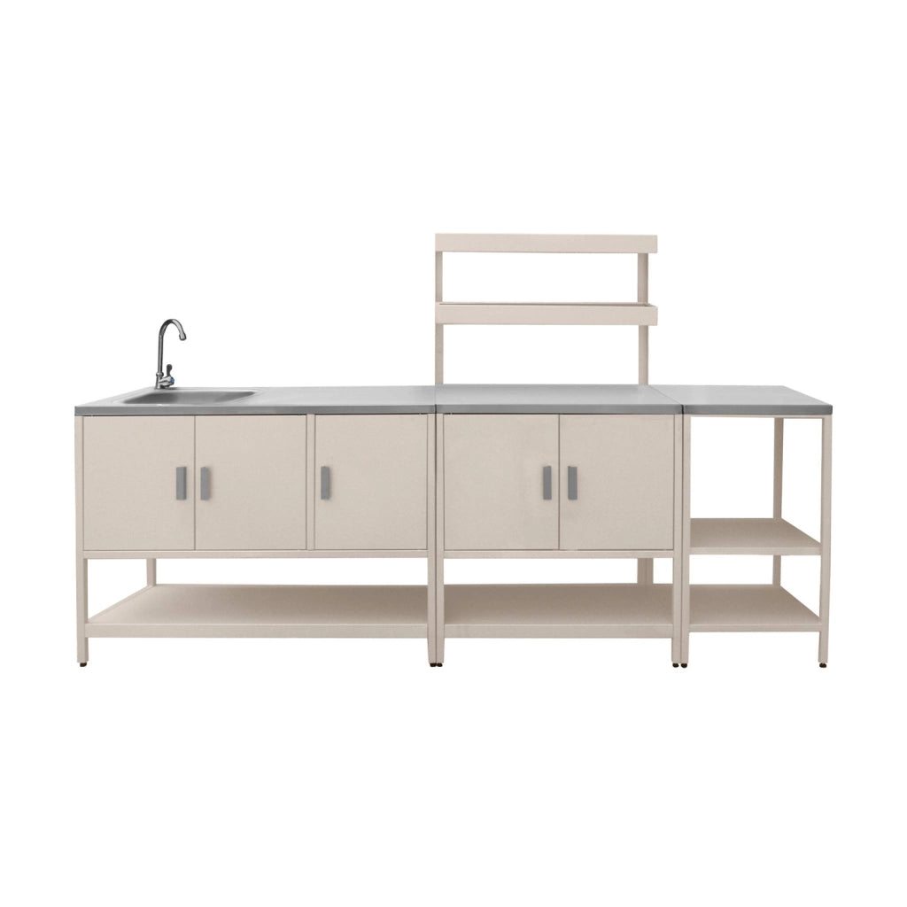 Cucina da esterno, 3 moduli in acciaio inox, beige