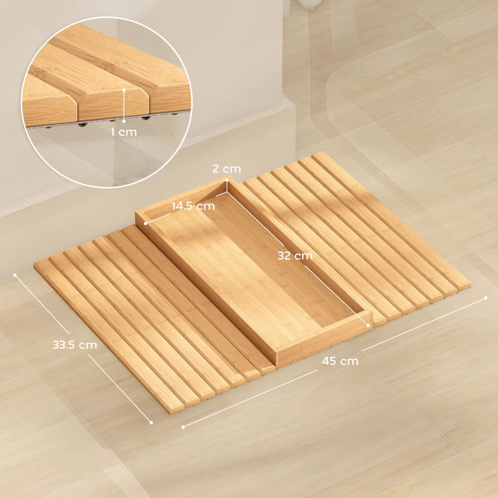 Vassoio da divano per bracciolo in legno di bambù, tappetino flessibile e antiscivolo, pratico e salvaspazio per casa, colore naturale