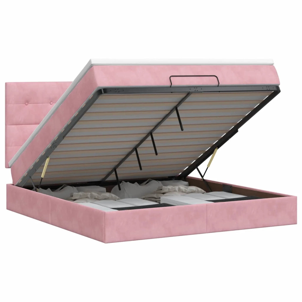 Letto ottomano con materasso Rosa 140 x 190 cm Velluto 3457724