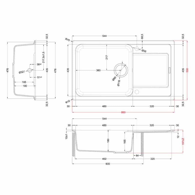 Lavello Elleci Incasso 1 vasca 86x50 Life 410 Granitek Bianco LG241068