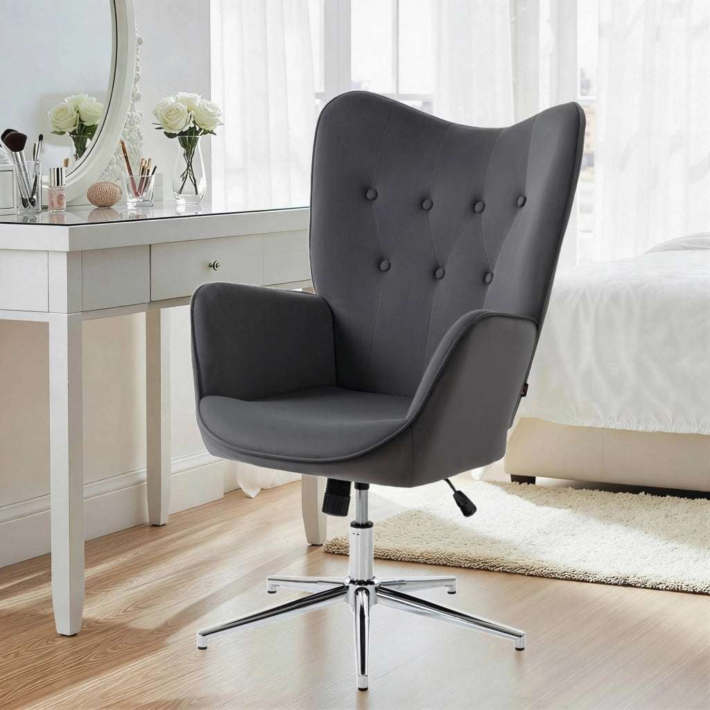 Poltrona Girevole con Dondolo ¨C Xylo ¨C Velluto Grigio Scuro, Braccioli, Altezza Regolabile