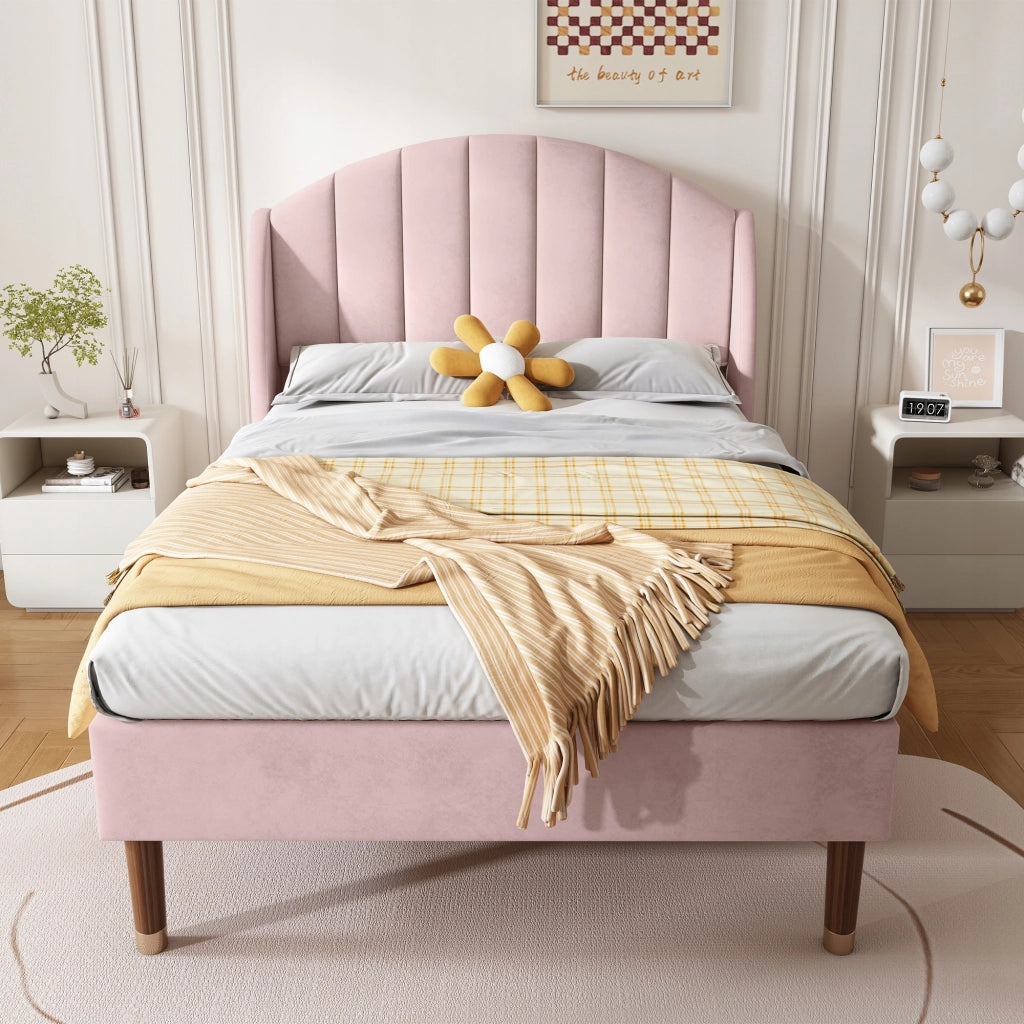 Letto imbottito 90x200 - Xylo - Rosa, velluto