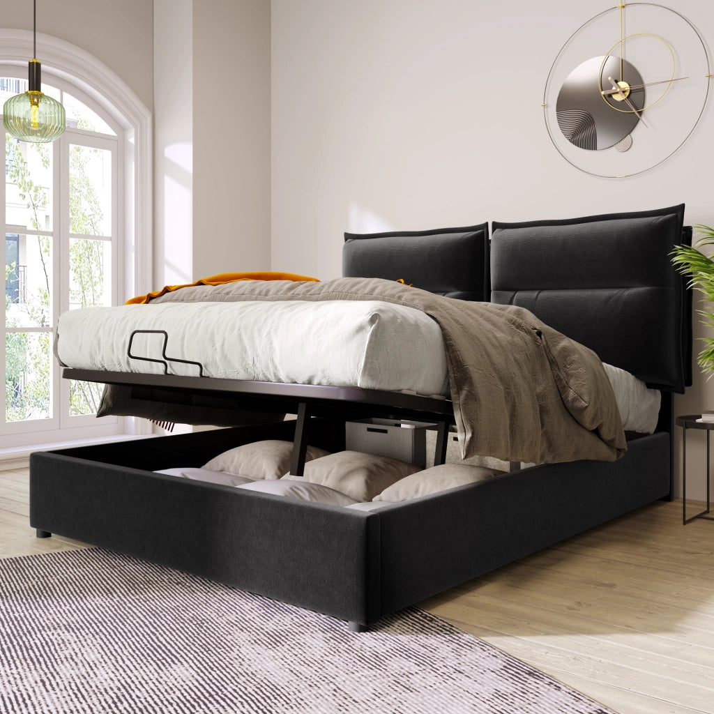 Letto imbottito 140x200 cm con contenitore idraulico nero