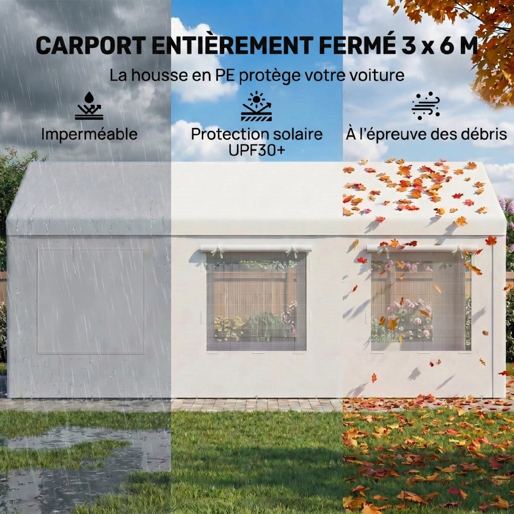Tenda da Giardino per Auto 3x6m Protezione UV30+ ¨C zephmum ¨C Bianco 6 Finestre Rete Zanzariera