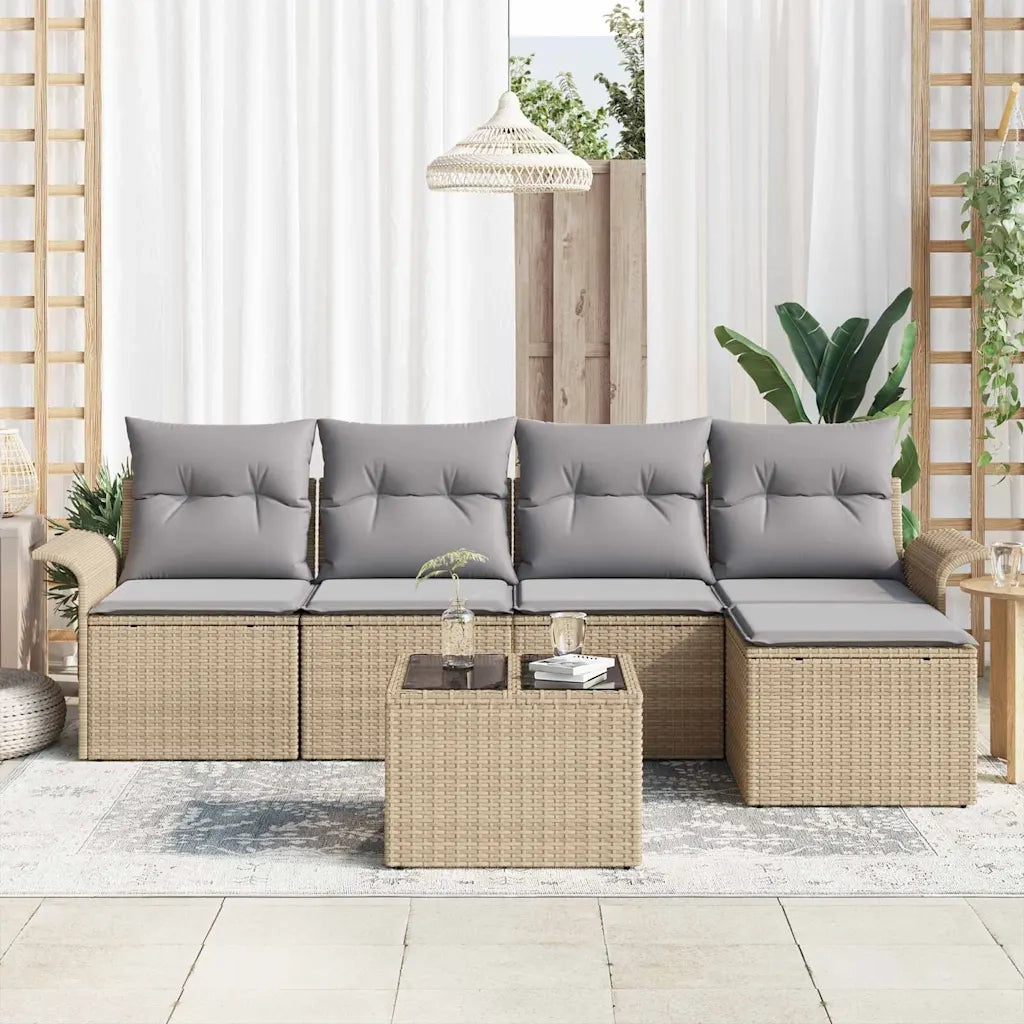 Set Divano da Giardino con cuscino 6 pcs Beige polyrattan