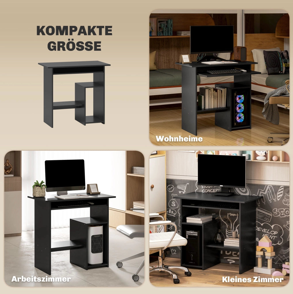 Scrivania compatta con ripiani aperti, 80x45x75 cm, nero, per ufficio e studio
