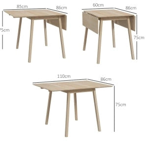 Tavolo da pranzo pieghevole in legno naturale 110x86x75 cm