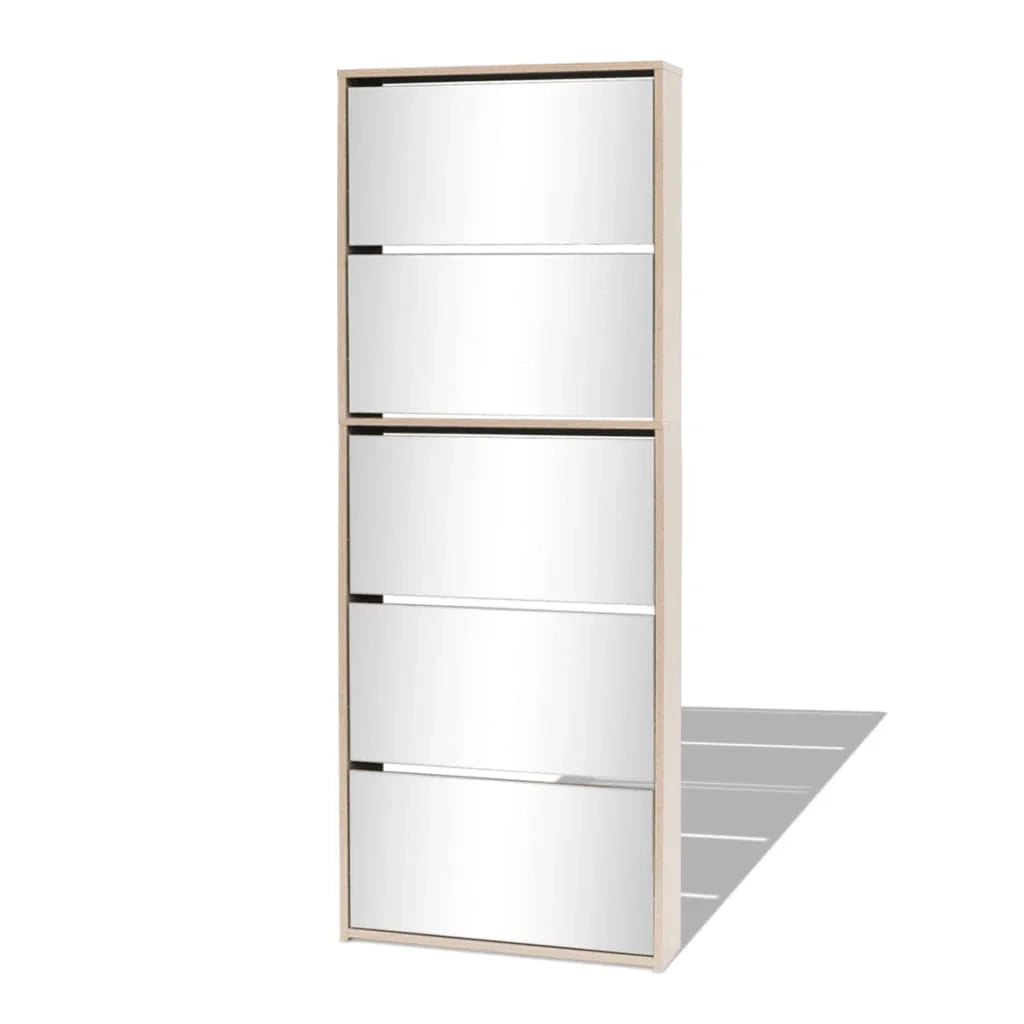 Scarpiera con 5 ripiani e specchio 63 x 17 x 169,5 cm rovere marrone 02_0043397