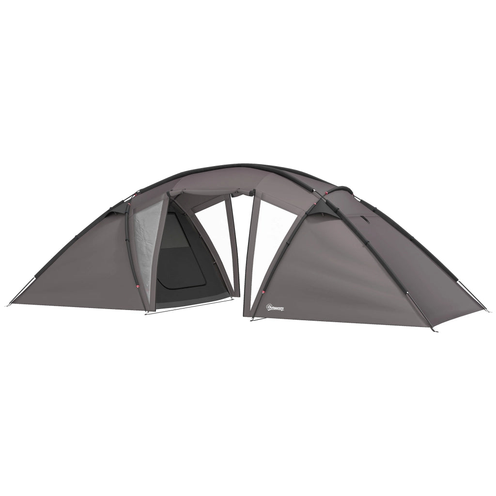 Tenda da Campeggio Familiare a Tunnel per 4-6 Persone in Poliestere Nero, Impermeabile 3000 mm con 2 Porte e Borsa di Trasporto