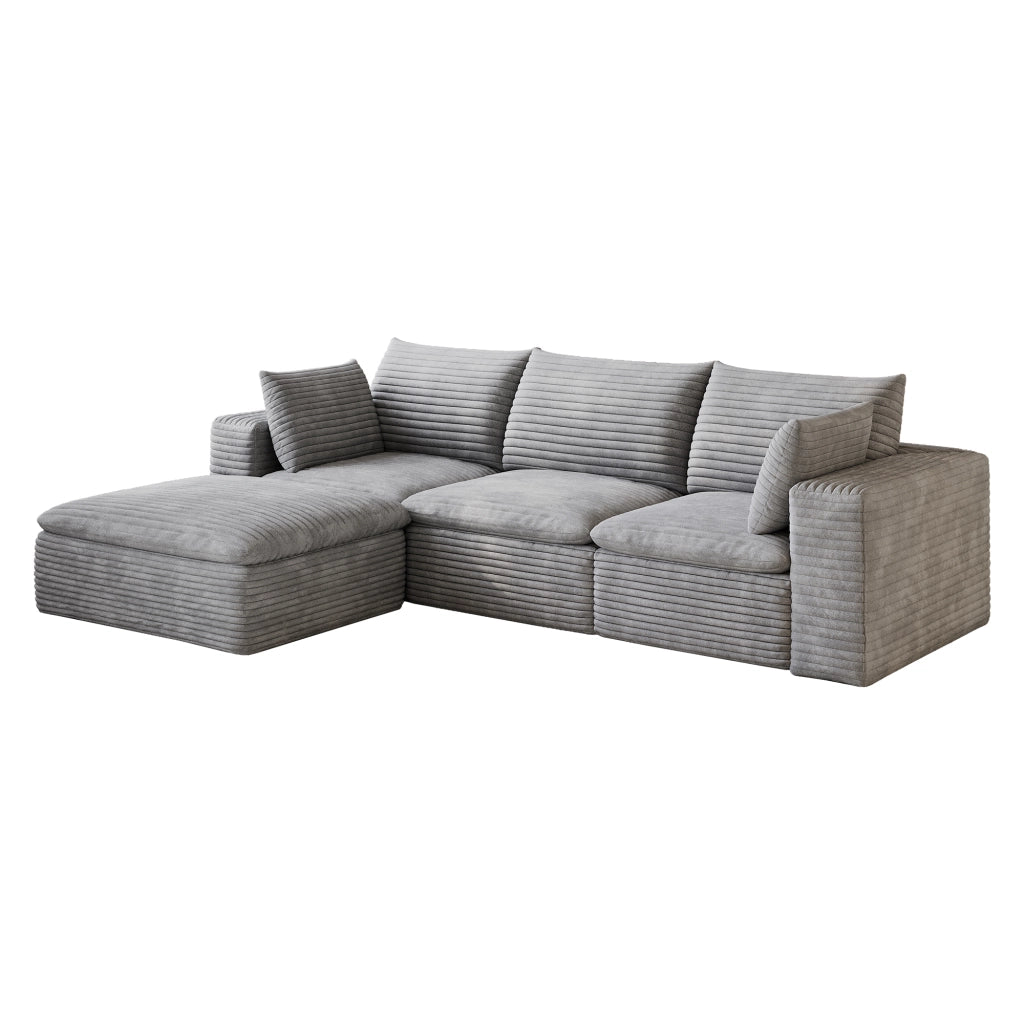 Divano modulare in tessuto grigio con supporto interamente in schiuma e struttura senza legno