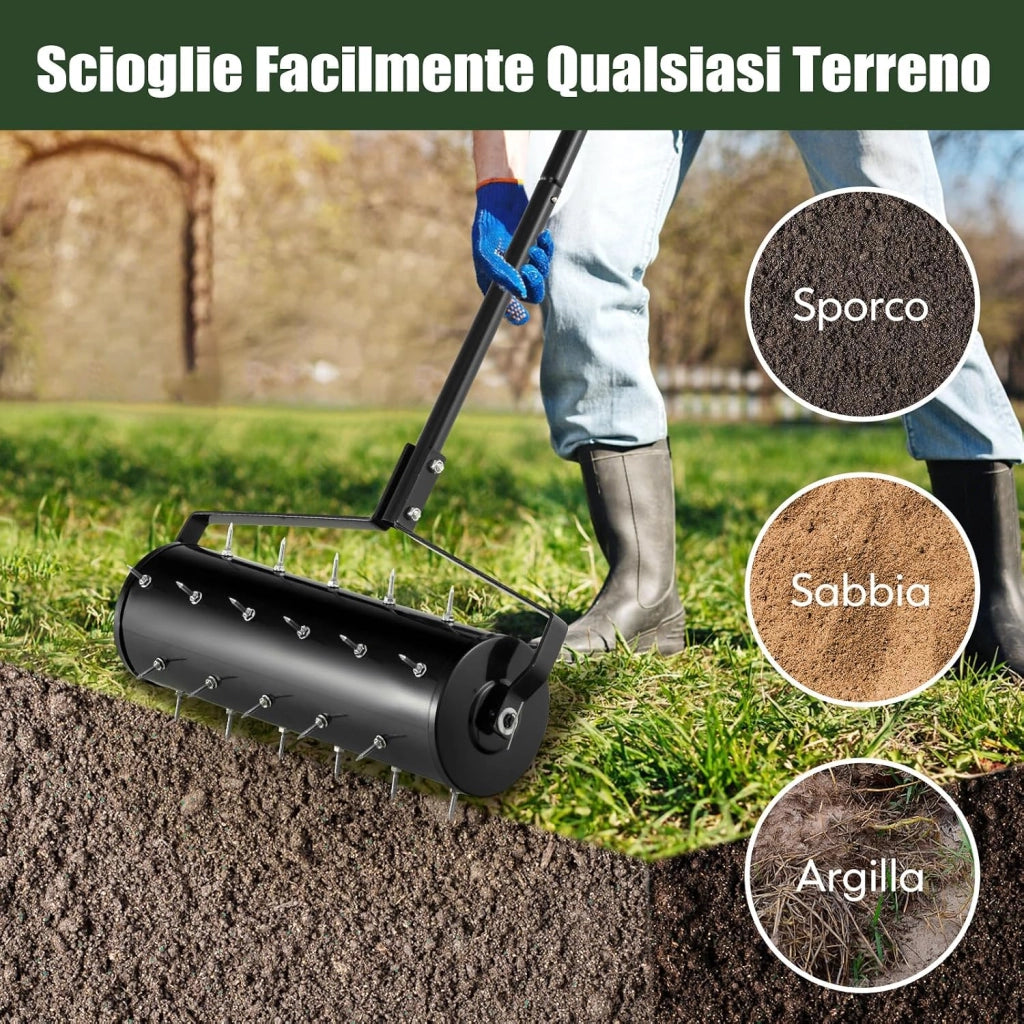 Arieggiatore Giardino 53 CM, Arieggiatore da Prato con Manico Rimovibile e Punte per Allentamento del Terreno, Arieggiatore Manuale per Prato, Giardino e Cortile (53 x 130 cm Nero)