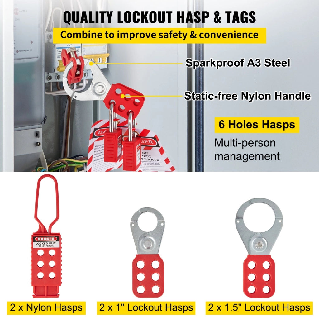 Kit di Blocco Sicurezza Elettrica 42 Pezzi con Lucchetti Tagout Serrature Etichette e Valigetta Robusto per Manutenzione e Officina
