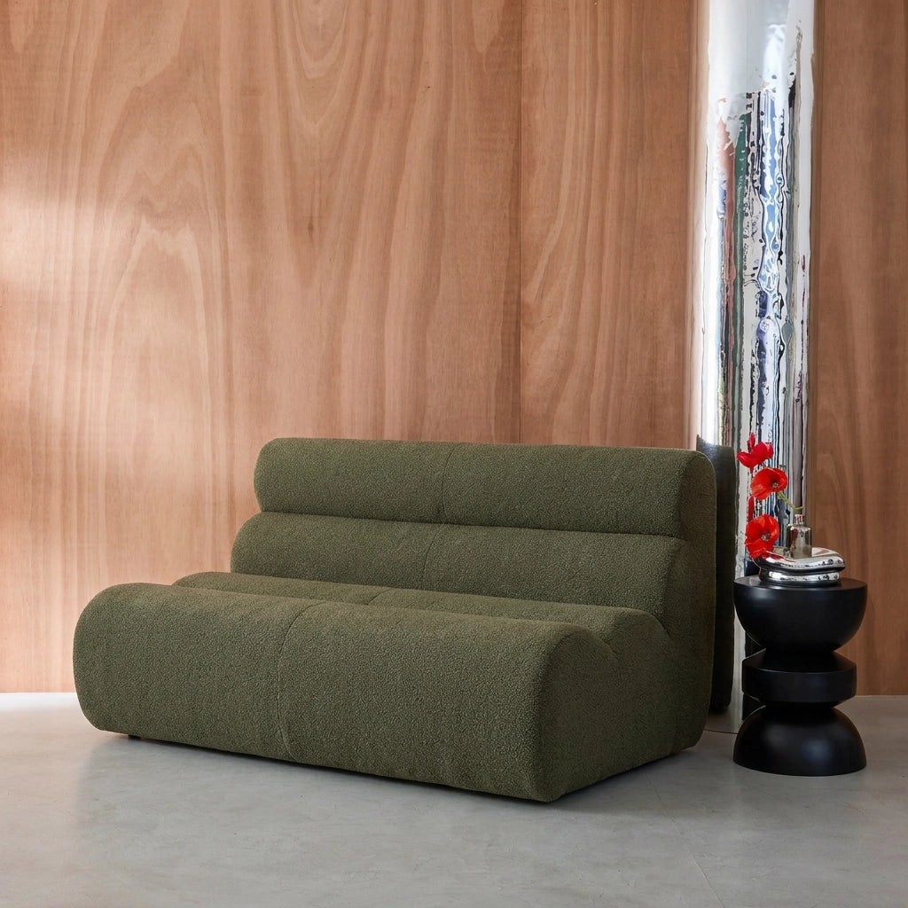 Poltrona bouclé strutturata, 2 posti, verde kaki