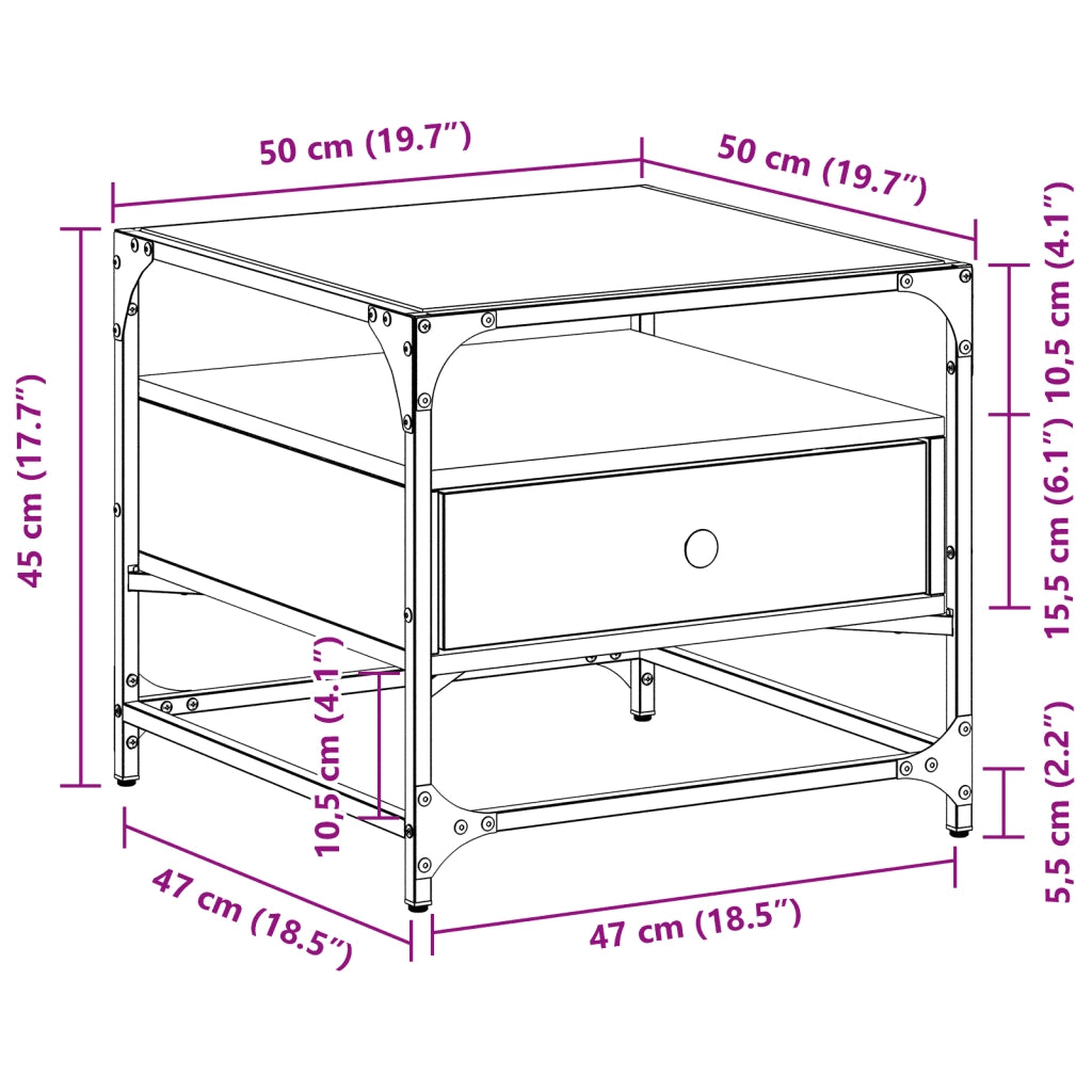 Tavolino Salotto con Ante in Vetro Rovere Marrone 50x50x45 cm 846053