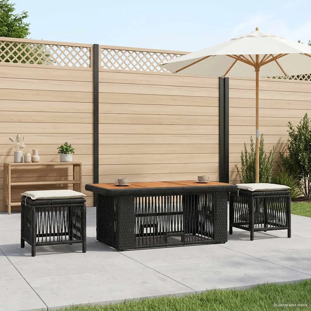 Set da Pranzo per Giardino 4 pz | Set Salotto da Giardino Nero e Crema polyrattan
