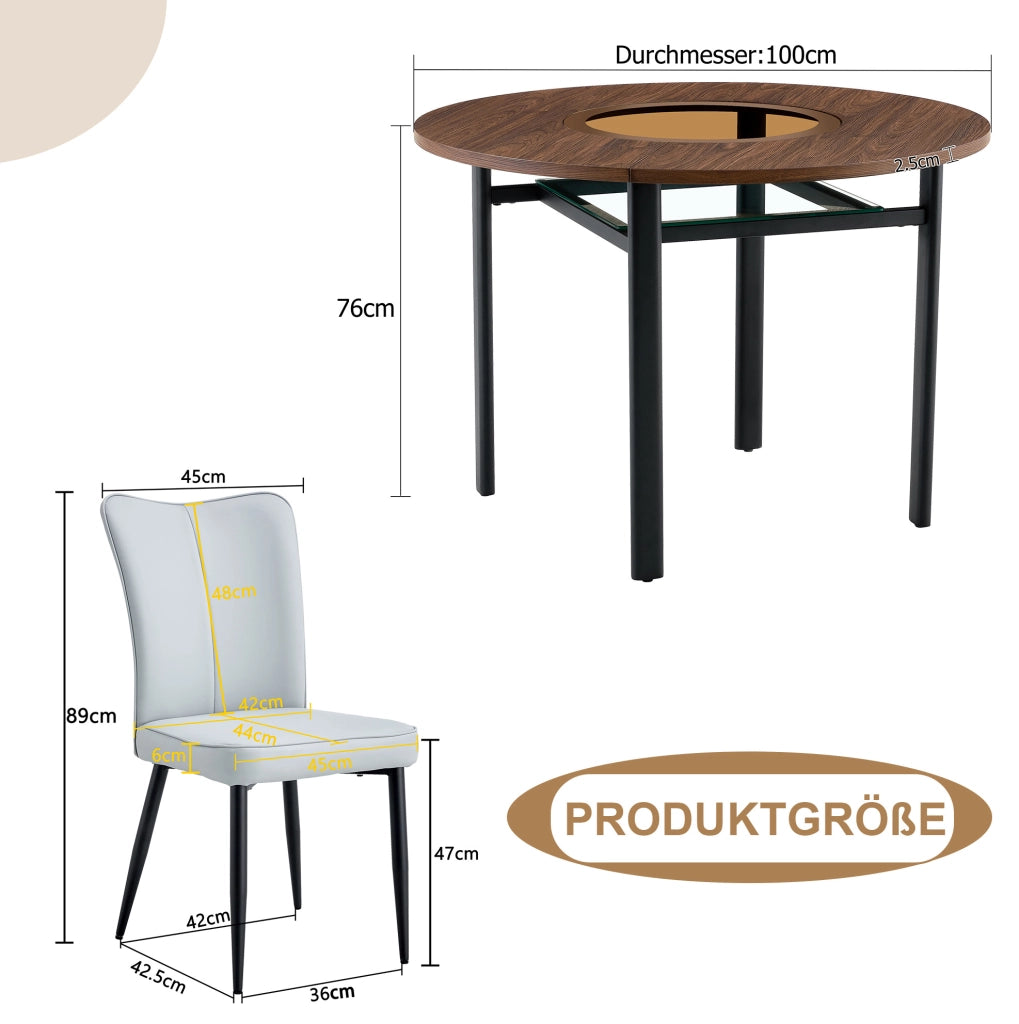 Set tavolo da pranzo rotondo Ø100 cm con sedie in PU grigio chiaro HOMVRA