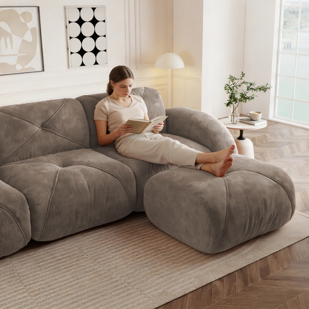 Divano Modulare 4 Posti in Tessuto Chenille ¨C MINIMAL ¨C Marrone, Braccioli, Soggiorno