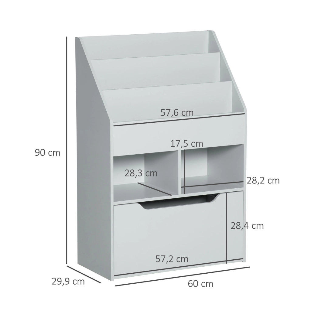 Libreria per Bambini con 3 Ripiani, 2 Cubi e Cassetto con Ruote ¨C Zephmum ¨C Grigio 60x30x90 cm