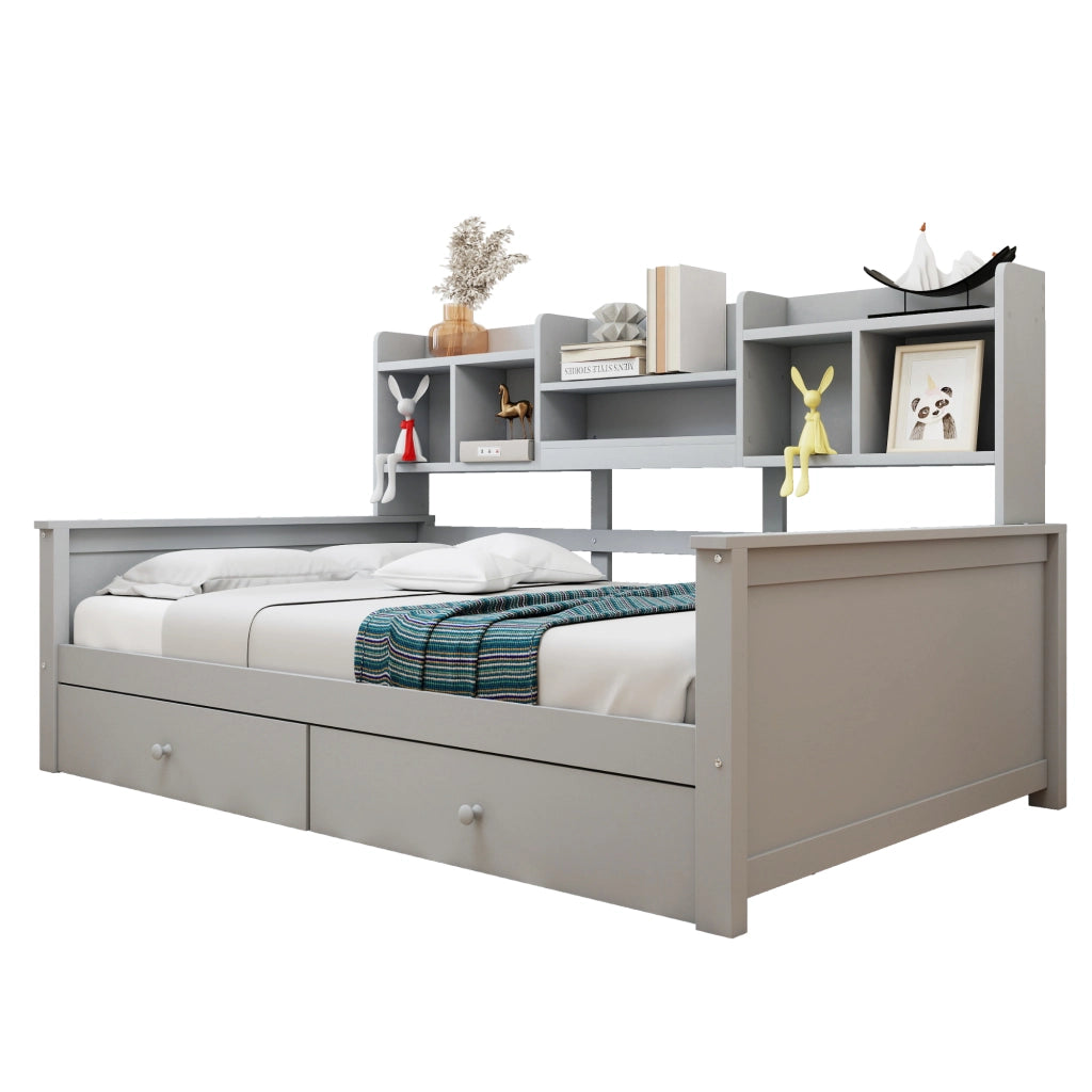 Letto singolo a divano 90 ¡Á 200 cm in legno grigio con cassetti vani laterali e rete a doghe