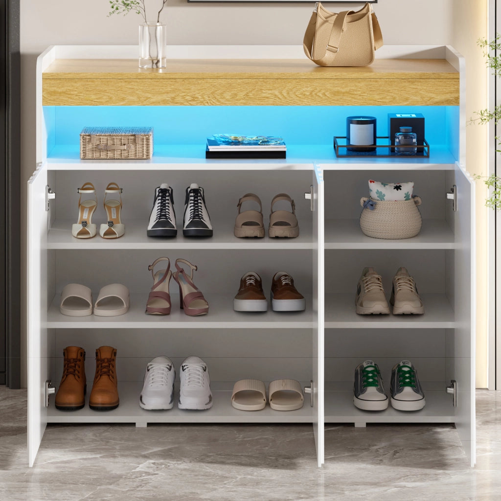 Mobile contenitore con LED, 3 ante e ripiani regolabili 105x35x90,5 cm bianco e naturale