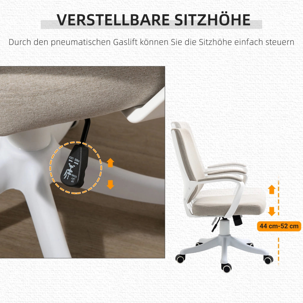 Sedia da ufficio ergonomica con supporto lombare, altezza regolabile fino a 120 kg, colore beige, per ufficio e home office.