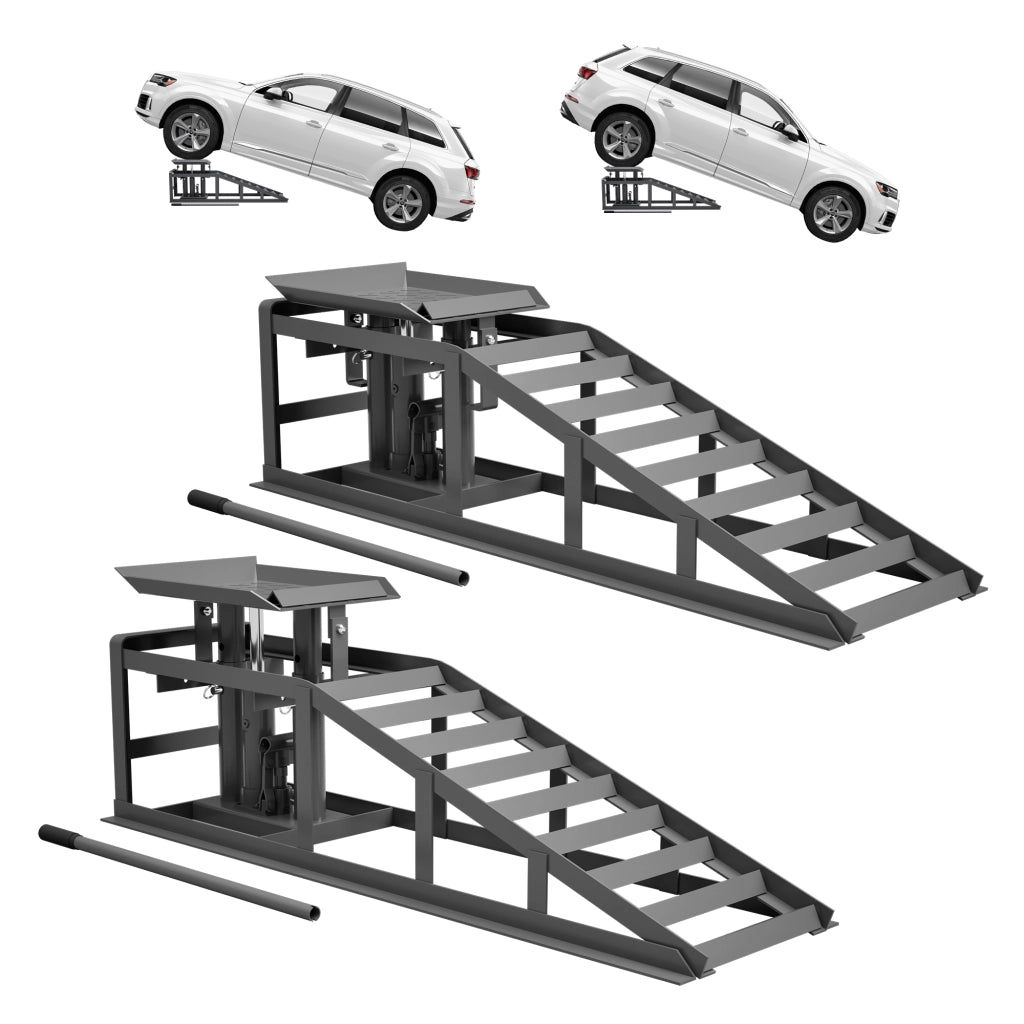 Rampa di sollevamento auto regolabile con pistone idraulico 2000 kg per manutenzione, metallo, grigio