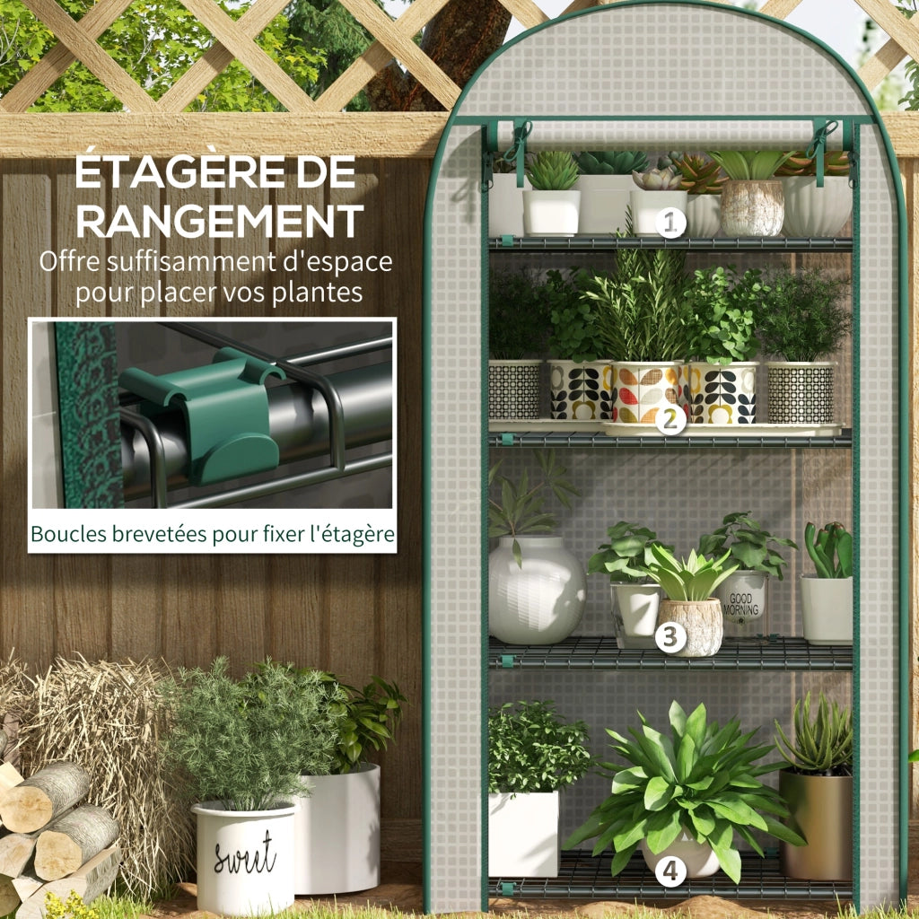 Serra da giardino e balcone con 4 ripiani in acciaio e PE resistente ai raggi UV porta arrotolabile 80 x 50 x 160 cm bianco