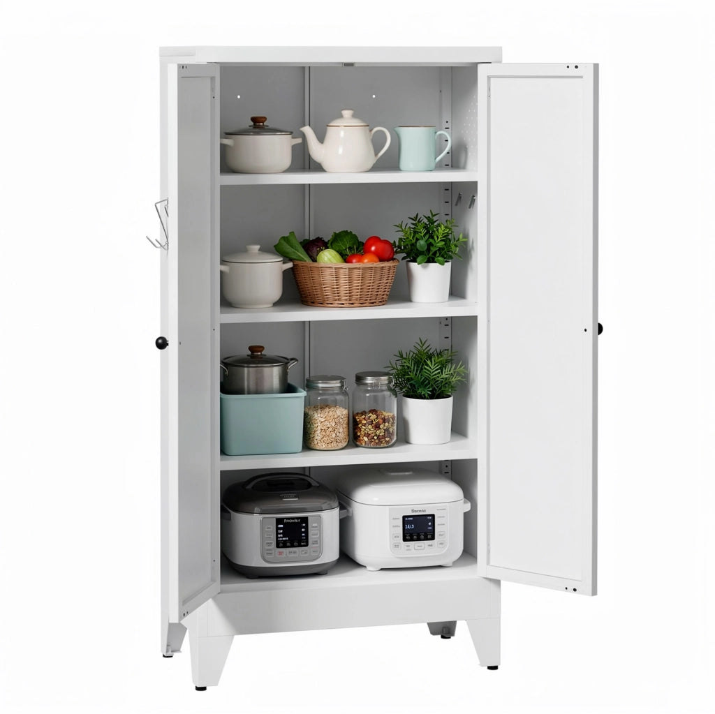 Armadio dispensa in metallo bianco 120x60x30 cm con 3 ripiani regolabili HAVRYA