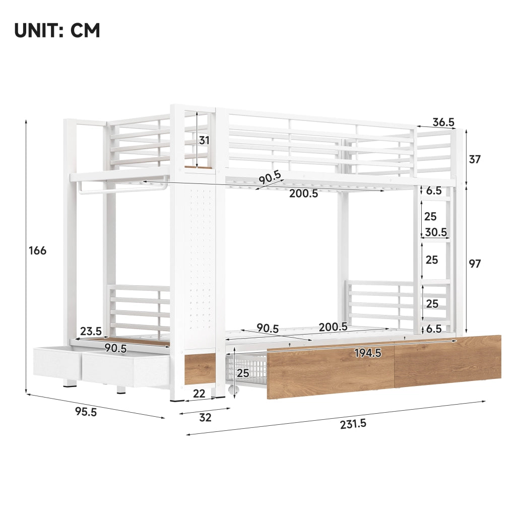 letto a castello mdf metallo bianco 90 x 200 cm