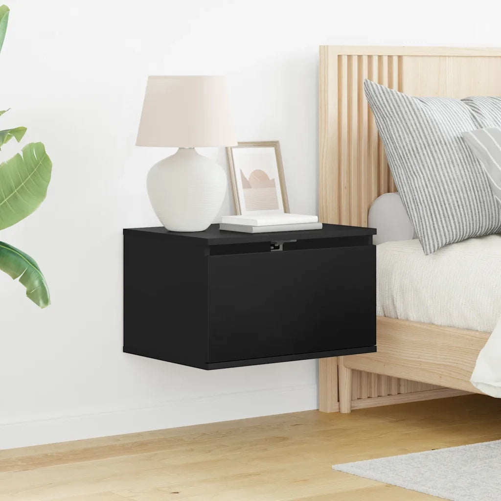 Comodini a Parete con Luci LED 2 pz Neri 836829