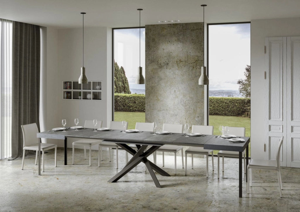 Tavolo Allungabile 140-400x90x77 cm Volantis Cemento Telaio Antracite