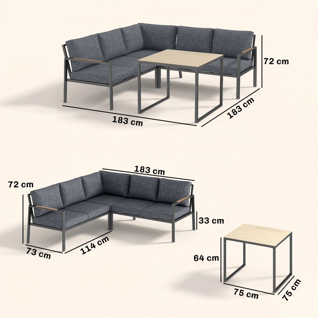 Set Giardino 3 Pezzi ¨C Minimal ¨C 183x183x72cm, Grigio Scuro