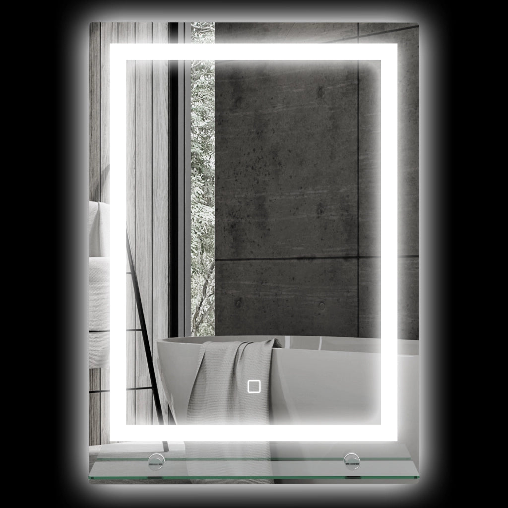 Specchio Bagno a LED con Mensola Vetro ¨C Zephmum ¨C Argento 50x12x70 cm