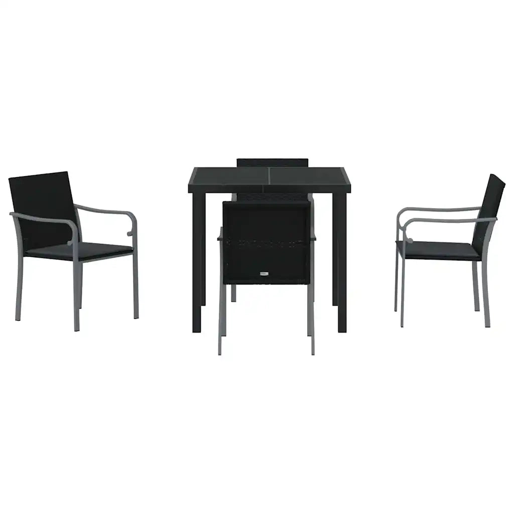 Set da Pranzo per Giardino 5 pz Nero e Grigio Rattan in PE 3379052