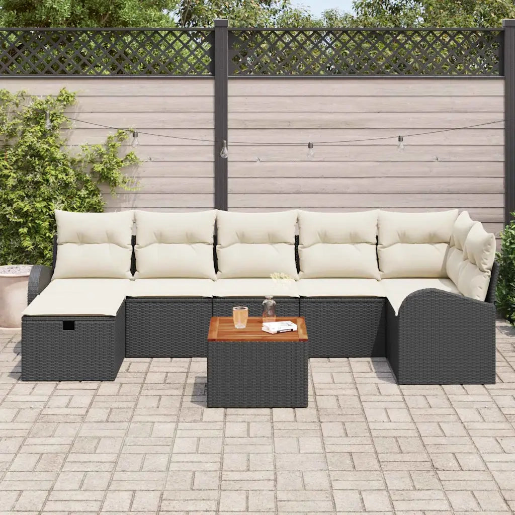 Set Divano da Giardino con cuscino 8 pcs Nero polyrattan