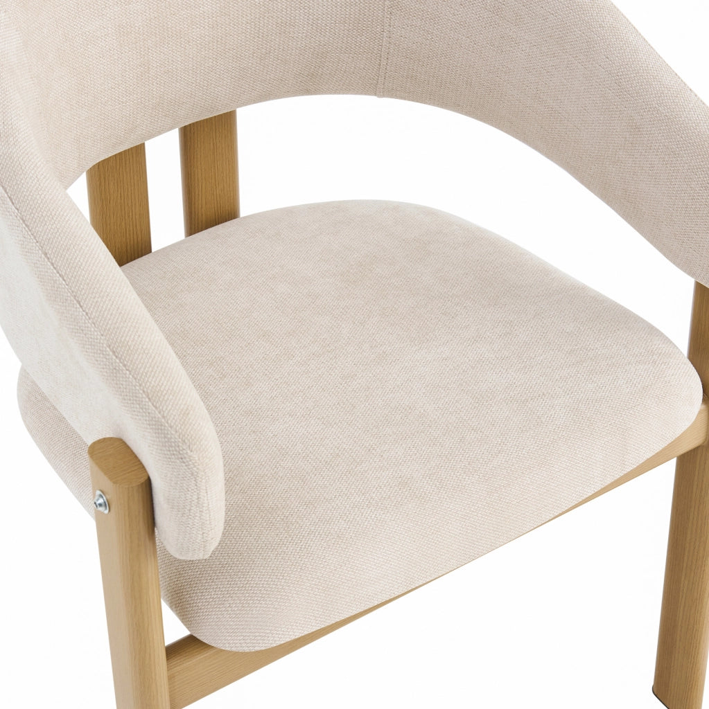 Set 4 sedie da pranzo con braccioli in metallo effetto legno e lino beige HOMVRA