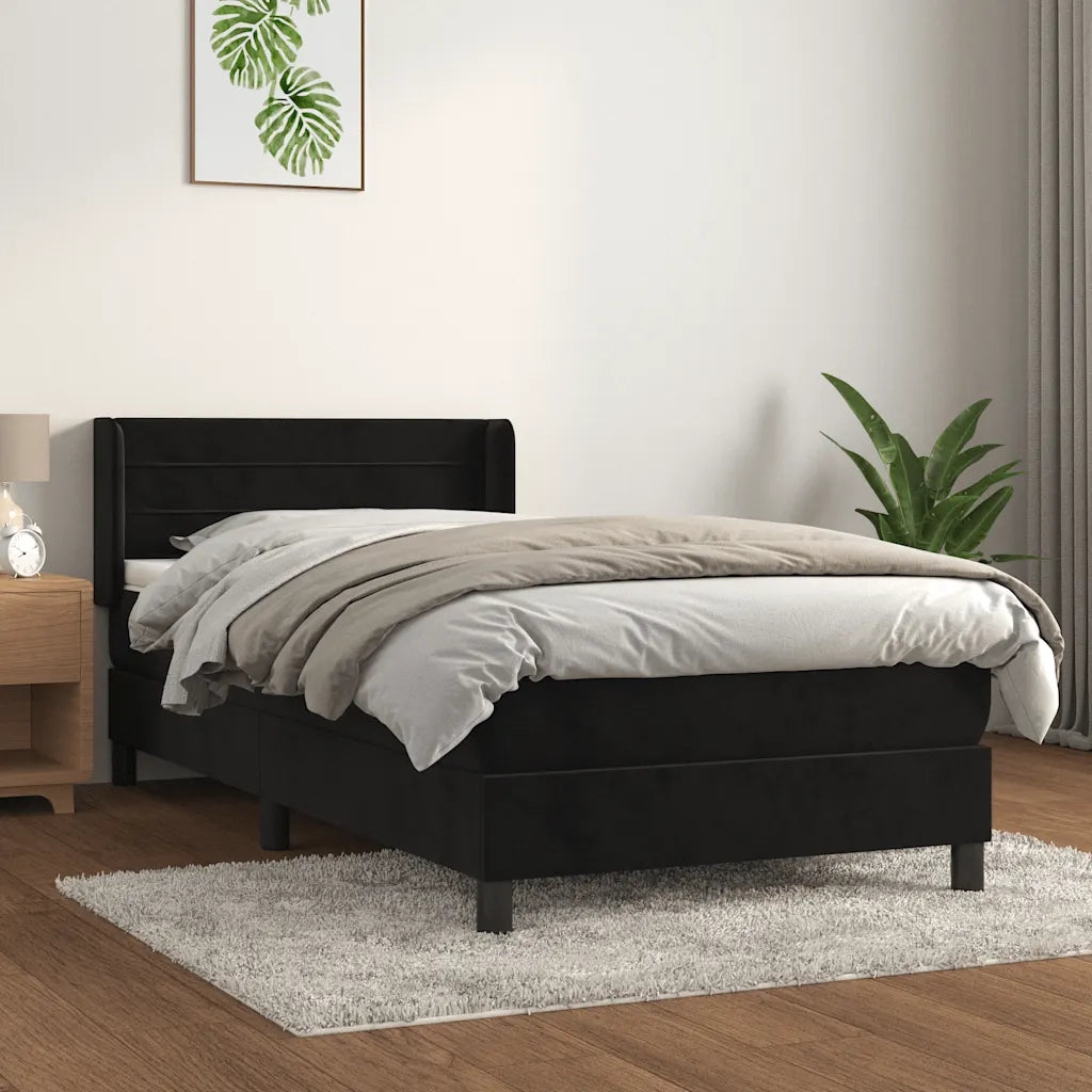 Giroletto a Molle con Materasso-Struttura Letto Nero 90x190 cm in Velluto 674779