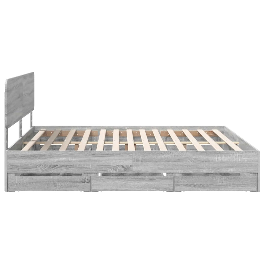 Struttura del letto con cassetto-Giroletto con contenitore-Rete del Letto Sonoma grigia 200 x 200 cm