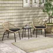 Set da giardino in rattan 3 pezzi giallo con tavolo e cuscini