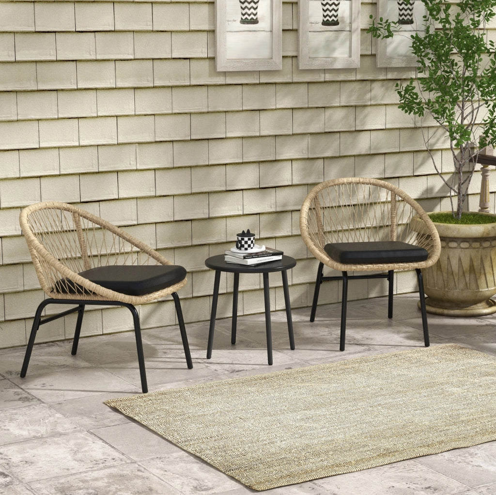 Set da giardino in rattan 3 pezzi giallo con tavolo e cuscini