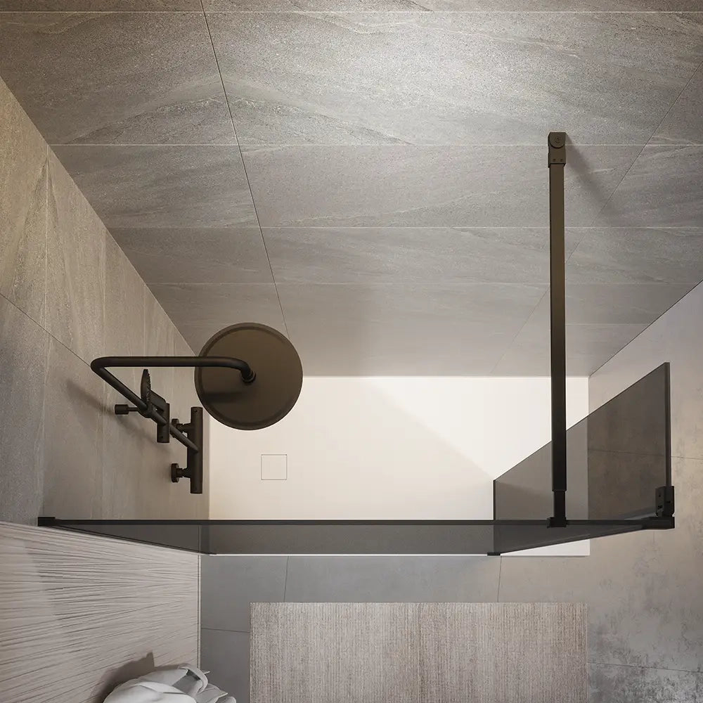 Doccia walk-in 120cm + anta 30cm vetro temperato anticalcare 10mm fumé profili neri | Naxos