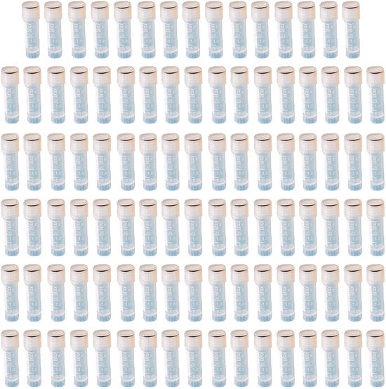 Set di contenitori di reazione 1,8 ml - 100 pezzi - Translucido - Plastica - Chiusura a vite - Supporto graduato per contenitore - Fiala di contenitore