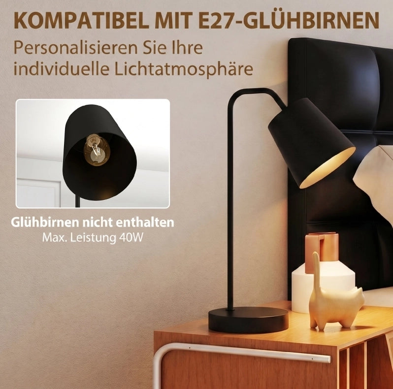 Set di 2 lampade da tavolo moderne nere con porte USB-A e USB-C per camera, soggiorno e ufficio