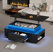 Tavolino da caffè elevabile nero con LED e ampio spazio contenitore