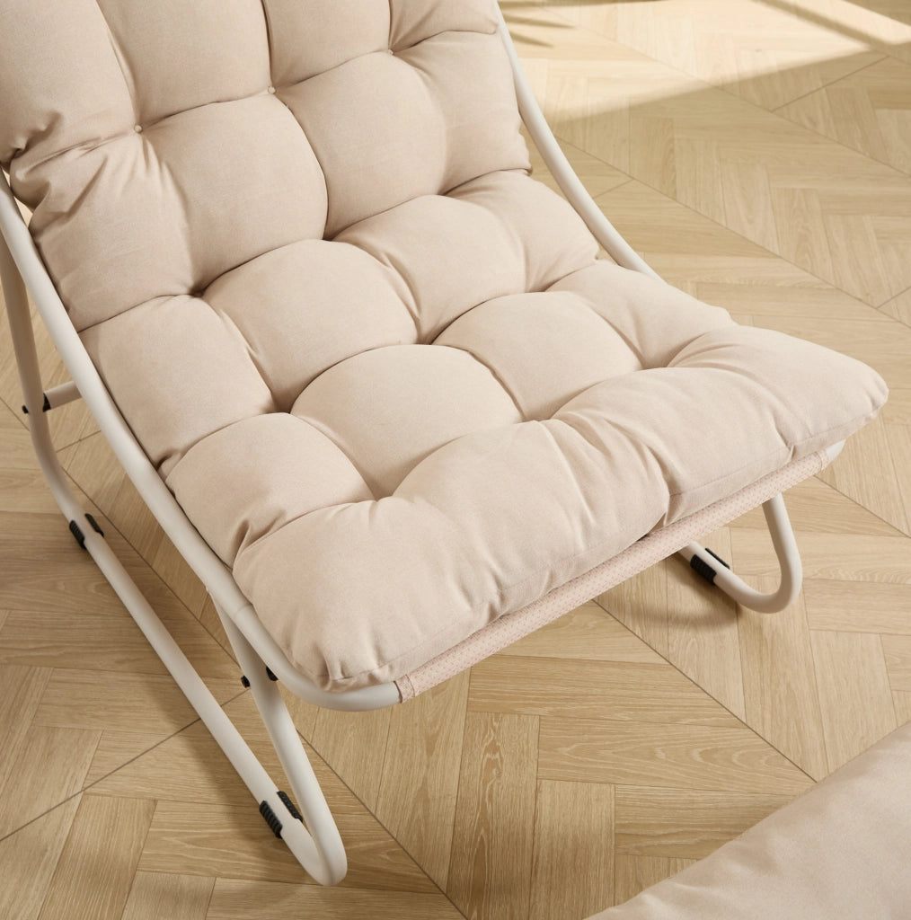 Sedia Lounge da Giardino con Poggiapiedi e Cuscino Beige in Acciaio