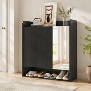 Scarpiera con specchio a figura intera; 110 ¡Á 35;5 ¡Á 110 cm; MDF e truciolare; nera