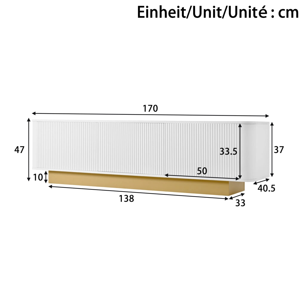 Mobile TV bianco da soggiorno con 3 ante; ripiano regolabile e gestione cavi; MDF e PB; 170 × 40;5 × 47 cm