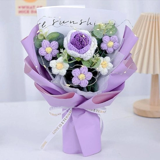 Bouquet di fiori manufatti a maglia - Fiori artificiali per la decorazione di interni - Fiori artificiali con confezione regalo - Decorazione per la casa - Fiori artificiali di alta qualità in cotone greggio