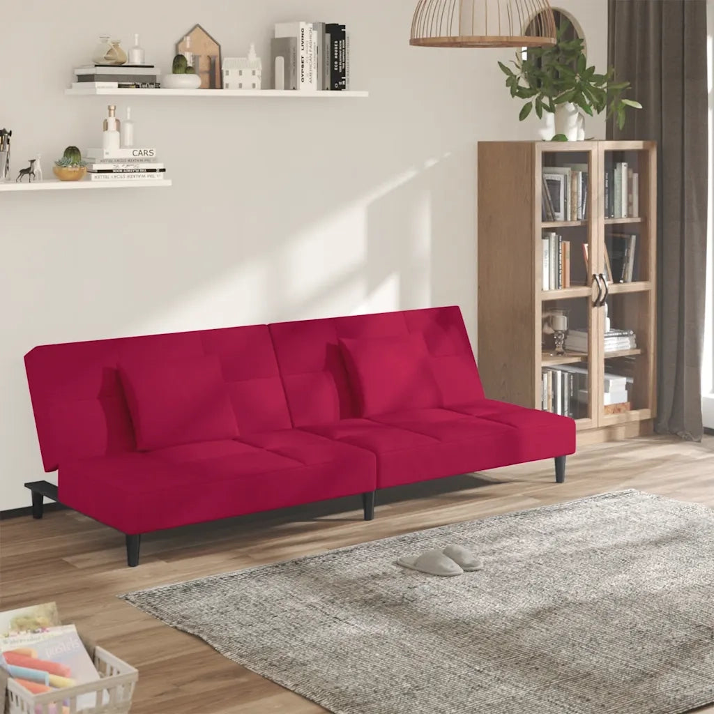 Divano letto | Sof¨¤ letto | Letto singolo a 2 Posti con 2 Cuscini Rosso Vino in Velluto